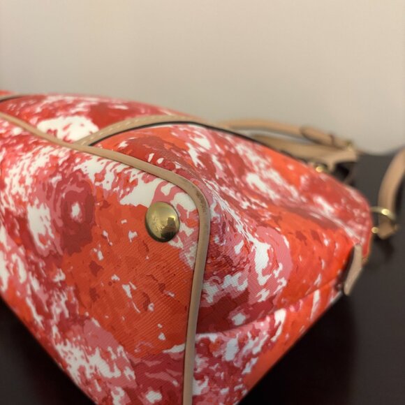 Coach Peyton Cora Pink Orange White Tan Leather Floral Dome Satchel - Picture 8 of 11